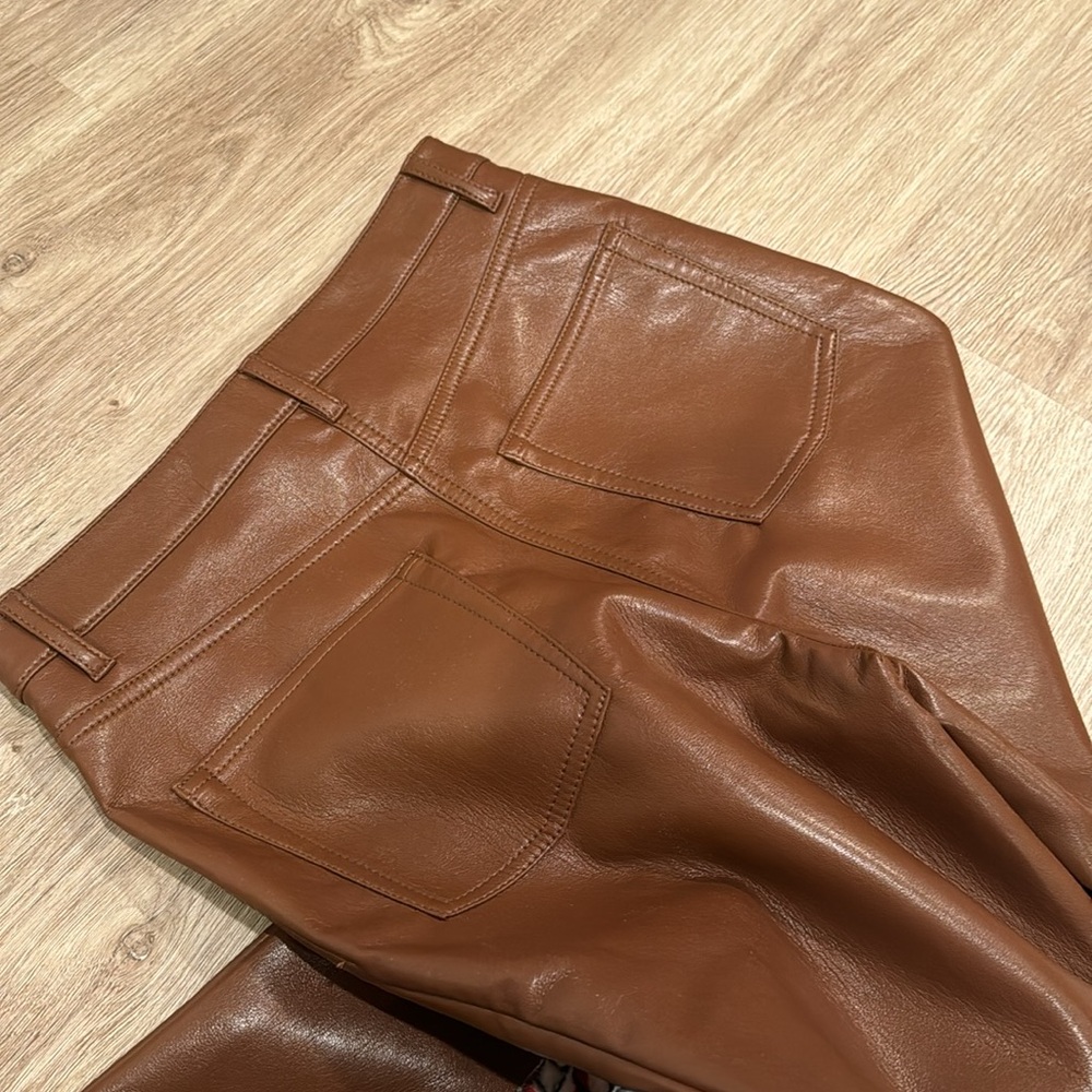 Aritzia Melina Cognac Brown Faux Leather Pants - Picture 3 of 6